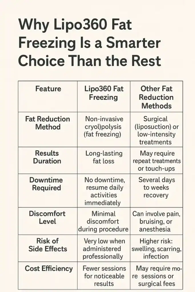 Is it possible to permanently freeze fat cells? 2 Table showing benefits of fat freezing to remove fat cells Haverhill from Lipo 360