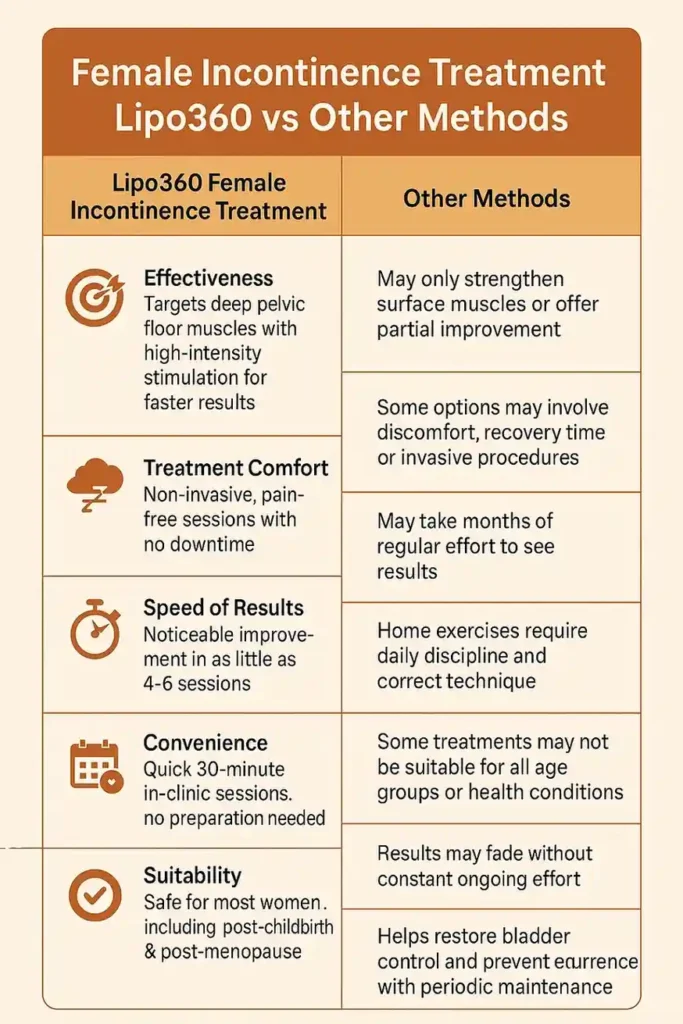 Comprehensive Guide To Female Incontinence Treatment Options 1 Table showing benefits of incontinence treatment Haverhill